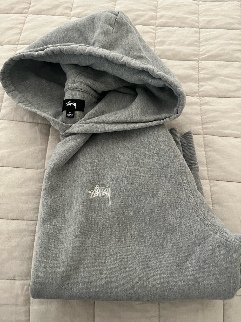 Stussy Heather Gray Hoodie with Small White Logo